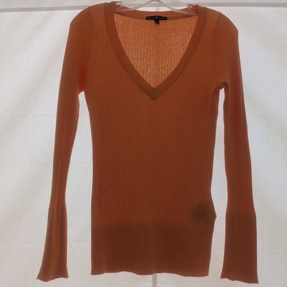 Cotton Rib Knit V-neck Long Sleeve Pull On Sweater* - Picture 14 of 15